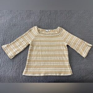 Anthropologie Postmark Mustard Stripe Small 3/4 Bell Sleeves Square Neck Cotton
